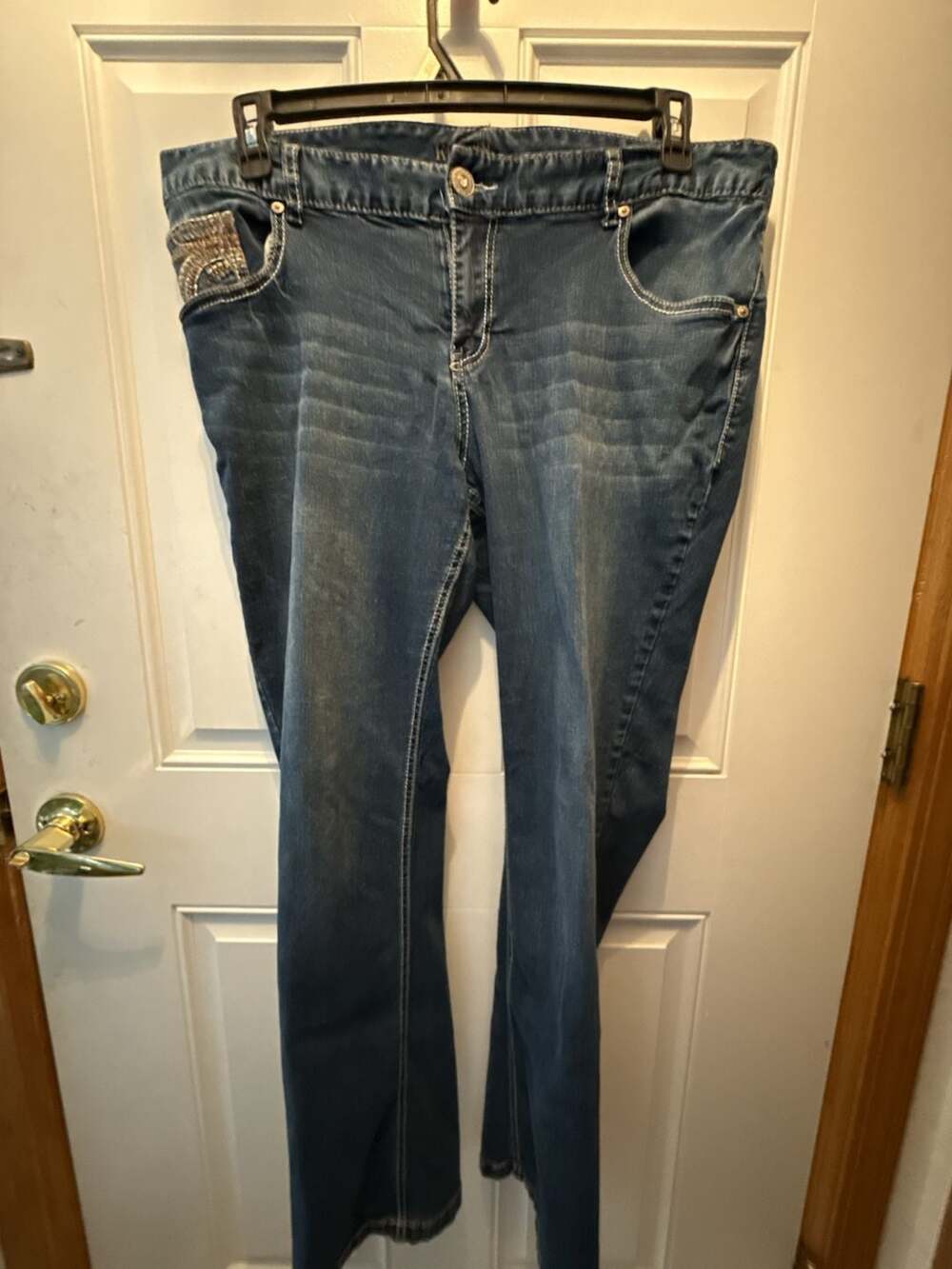 Rhythm & Blues Jeans Size 16 Blue Embroidered Pocket Stretch Denim